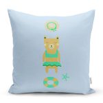 Realhomes Mavi Zeminde Deniz ve Ayıcık Desenli Modern Yastık Kırlent Kılıfı Realhomes