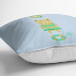 Realhomes Mavi Zeminde Deniz ve Ayıcık Desenli Modern Yastık Kırlent Kılıfı Realhomes