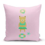 Realhomes Pembe Zeminde Deniz ve Ayıcık Desenli Modern Yastık Kırlent Kılıfı Realhomes