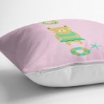 Realhomes Pembe Zeminde Deniz ve Ayıcık Desenli Modern Yastık Kırlent Kılıfı Realhomes