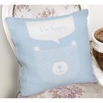 - Rh-K4404m-1 - Realhomes Mavi Zeminde Mutlu Ayıcık Desenli Bebek Odası Yastık Kırlent Kılıfı Realhomes