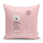 Pembe Zeminde Balon ve Ayıcık Desenli Bebek Odası Yastık Kırlent Kılıfı Realhomes