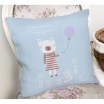 Mavi Zeminde Balon ve Ayıcık Desenli Bebek Odası Yastık Kırlent Kılıfı Realhomes