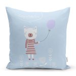 Mavi Zeminde Balon ve Ayıcık Desenli Bebek Odası Yastık Kırlent Kılıfı Realhomes
