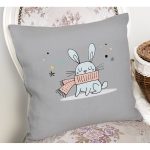 Realhomes Gri Zeminde Atkılı Tavşan Motifli Modern Yastık Kırlent Kılıfı Realhomes