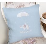Mavi Zeminde Uçan Fil Desenli Bebek Odası Yastık Kırlent Kılıfı Realhomes