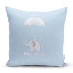 Mavi Zeminde Uçan Fil Desenli Bebek Odası Yastık Kırlent Kılıfı Realhomes