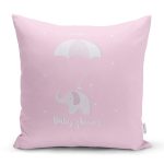 Pembe Zeminde Uçan Fil Desenli Bebek Odası Yastık Kırlent Kılıfı Realhomes