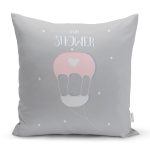 - Rh-K4442g - Realhomes Gri Zeminde Uçan Balon Desenli Bebek Odası Yastık Kırlent Kılıfı Realhomes