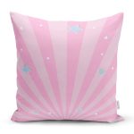 - Rh-K4446p - Realhomes Pembe Çizgili Zemin Ve Yıldızlar Özel Tasarımlı Dijital Baskılı Modern Yastık Kırlent Kılıfı Realhomes