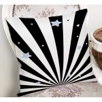 - Rh-K4446s-1 - Realhomes Siyah Çizgili Zemin Ve Yıldızlar Özel Tasarımlı Dijital Baskılı Modern Yastık Kırlent Kılıfı Realhomes