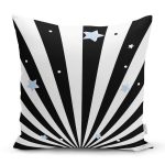 - Rh-K4446s - Realhomes Siyah Çizgili Zemin Ve Yıldızlar Özel Tasarımlı Dijital Baskılı Modern Yastık Kırlent Kılıfı Realhomes