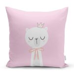 - Rh-K4498p - Realhomes Pembe Zemin Uyuyan Ayıcık Desenli Özel Tasarımlı Dijital Baskılı Modern Yastık Kırlent Kılıfı Realhomes