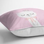 - Rh-K4498p-2 - Realhomes Pembe Zemin Uyuyan Ayıcık Desenli Özel Tasarımlı Dijital Baskılı Modern Yastık Kırlent Kılıfı Realhomes