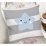 - Rh-K4500g-1 - Realhomes Realhomes Gri Çizgiler Üzerine Mavi Yıldız Tasarımlı Modern Yastık Kırlent Kılıfı Realhomes