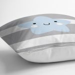 - Rh-K4500g-2 - Realhomes Realhomes Gri Çizgiler Üzerine Mavi Yıldız Tasarımlı Modern Yastık Kırlent Kılıfı Realhomes