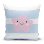 - Rh-K4500m - Realhomes Realhomes Mavi Çizgiler Üzerine Pembe Yıldız Tasarımlı Modern Yastık Kırlent Kılıfı Realhomes