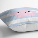 - Rh-K4500m-2 - Realhomes Realhomes Mavi Çizgiler Üzerine Pembe Yıldız Tasarımlı Modern Yastık Kırlent Kılıfı Realhomes