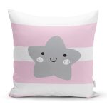 Realhomes Pembe Çizgiler Üzerine Gri Yıldız Tasarımlı Modern Yastık Kırlent Kılıfı Realhomes