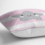 Realhomes Pembe Çizgiler Üzerine Gri Yıldız Tasarımlı Modern Yastık Kırlent Kılıfı Realhomes