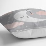 - Rh-K4502g-2 - Realhomes Gri Zeminde Ay ve Bulut Desenli Bebek Odası Yastık Kırlent Kılıfı Realhomes