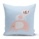 - Rh-K4505m - Realhomes Realhomes Mavi Zeminde Sevimli Filler Özel Tasarımlı Modern Yastık Kırlent Kılıfı Realhomes