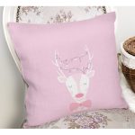 - Rh-K4508p-1 - Realhomes Pembe Zemin Uyuyan Geyik Desenli Özel Tasarımlı Dijital Baskılı Çocuk Odası Yastık Kırlent Kılıfı Realhomes