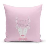 - Rh-K4508p - Realhomes Pembe Zemin Uyuyan Geyik Desenli Özel Tasarımlı Dijital Baskılı Çocuk Odası Yastık Kırlent Kılıfı Realhomes