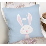- Rh-K4512m-1 - Realhomes Mavi Zemin Sevimli Tavşan Ve Leylek Desenli Dijital Baskılı Çocuk Odası Yastık Kırlent Kılıfı Realhomes