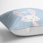 - Rh-K4512m-2 - Realhomes Mavi Zemin Sevimli Tavşan Ve Leylek Desenli Dijital Baskılı Çocuk Odası Yastık Kırlent Kılıfı Realhomes