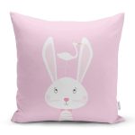 - Rh-K4512p - Realhomes Pembe Zemin Sevimli Tavşan Ve Leylek Desenli Dijital Baskılı Çocuk Odası Yastık Kırlent Kılıfı Realhomes