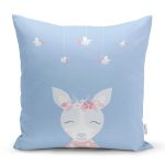 - Rh-K4520m - Realhomes Mavi Zemin Ceylan Ve Arı Temalı Özel Tasarımlı Dijital Baskılı Çocuk Odası Yastık Kırlent Kılıfı Realhomes