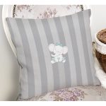 Realhomes Gri Çizgili Fil Motifli Modern Yastık Kırlent Kılıfı Realhomes