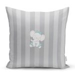 Realhomes Gri Çizgili Fil Motifli Modern Yastık Kırlent Kılıfı Realhomes