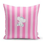 - Rh-K4528p - Realhomes Realhomes Pembe Çizgili Fil Motifli Modern Yastık Kırlent Kılıfı Realhomes