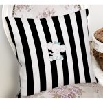 - Rh-K4528s-1 - Realhomes  Realhomes Siyah Beyaz Çizgili Fil Motifli Modern Yastık Kırlent Kılıfı Realhomes