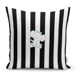 - Rh-K4528s - Realhomes  Realhomes Siyah Beyaz Çizgili Fil Motifli Modern Yastık Kırlent Kılıfı Realhomes