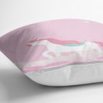 Pembe Zeminli Unicorn Desenli Özel Tasarımlı Dijital Baskılı Çocuk Odası Yastık Kırlent Kılıfı Realhomes
