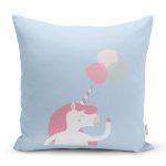 - Rh-K4552m - Realhomes Realhomes Mavi Zeminde Unicorn At Tasarımlı Modern Yastık Kırlent Kılıfı Realhomes