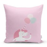 - Rh-K4552p - Realhomes Realhomes Pembe Zeminde Unicorn At Tasarımlı Modern Yastık Kırlent Kılıfı Realhomes