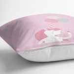 - Rh-K4552p-2 - Realhomes Realhomes Pembe Zeminde Unicorn At Tasarımlı Modern Yastık Kırlent Kılıfı Realhomes