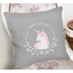 Realhomes Gri Zeminde Unicorn At Tasarımlı Modern Yastık Kırlent Kılıfı Realhomes