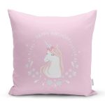 Realhomes Pembe Zeminde Unicorn At Tasarımlı Modern Yastık Kırlent Kılıfı Realhomes