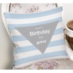 - Rh-K4556m-1 - Realhomes Mavi Çizgili Doğum Günü Temalı Özel Tasarımlı Dijital Baskılı Çocuk Odası Yastık Kırlent Kılıfı Realhomes