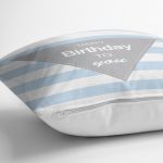 - Rh-K4556m-2 - Realhomes Mavi Çizgili Doğum Günü Temalı Özel Tasarımlı Dijital Baskılı Çocuk Odası Yastık Kırlent Kılıfı Realhomes