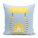 Realhomes Mavi Zeminde Ayıcık Motifli Dijital Baskılı Modern Yastık Kırlent Kılıfı Realhomes