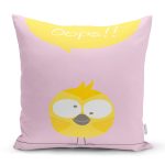 Pembe Zeminde Sarı Kuş Motifli Dijital Baskılı Çocuk Odası Yastık Kırlent Kılıfı Realhomes