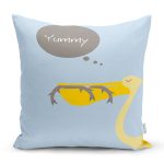 - Rh-K4590m - Realhomes Mavi Zeminde Leylek Motifli Özel Tasarım Çocuk Odası Yastık Kırlent Kılıfı Realhomes