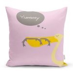 - Rh-K4590p - Realhomes  Pembe Zeminde Leylek Motifli Özel Tasarım Çocuk Odası Yastık Kırlent Kılıfı Realhomes