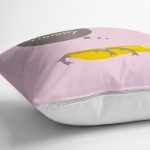 - Rh-K4590p-2 - Realhomes  Pembe Zeminde Leylek Motifli Özel Tasarım Çocuk Odası Yastık Kırlent Kılıfı Realhomes